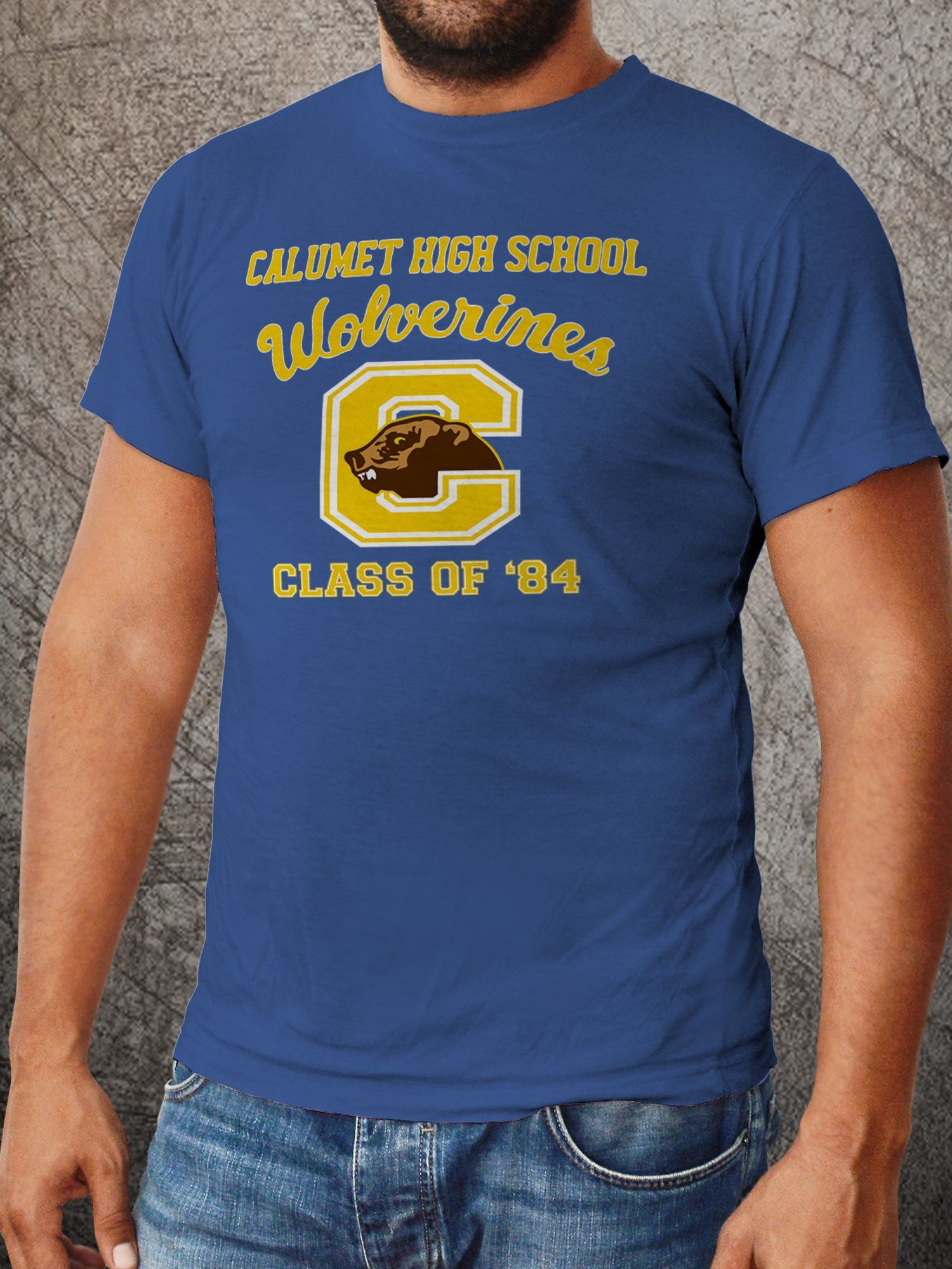 Faktory 47 Calumet High School Wolverines Class of '84 - Men's T-Shirt Medium / Blue